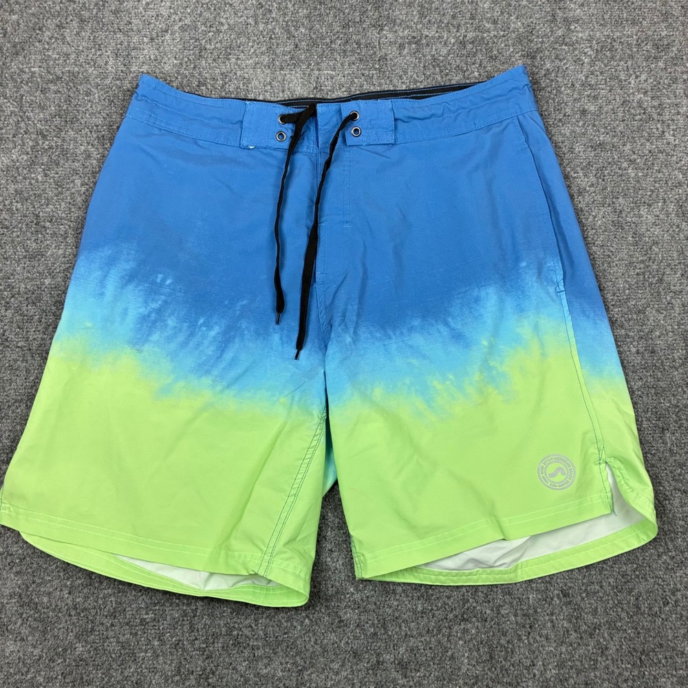 Surf Style Mens Blue Green Ombre Tie Dye Board Shorts Swim Trunks Size 36